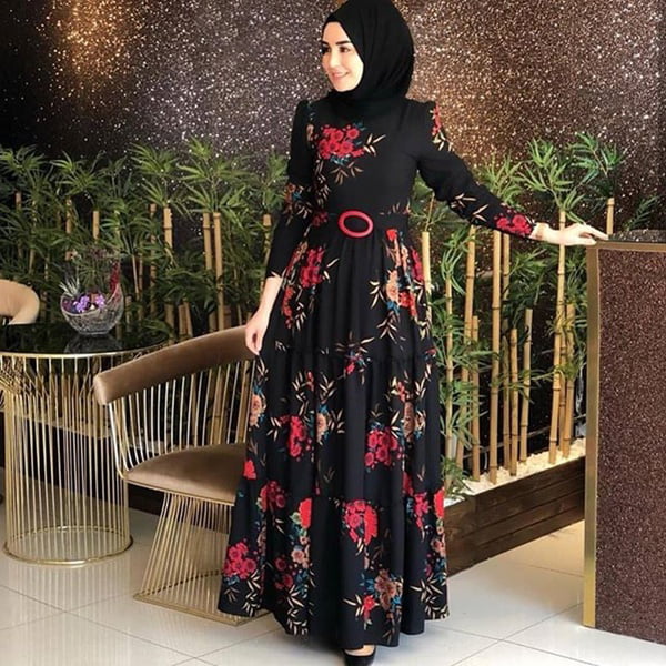 Coolred-Women Floral Print Arab Dubai Islamic Fashion Oversized Muslim Abaya 